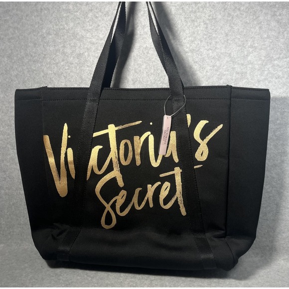 Victorias Secret Tote Beach Picnic Insulated Wine Cooler Logo Bag Travel Black - Picture 1 of 11
